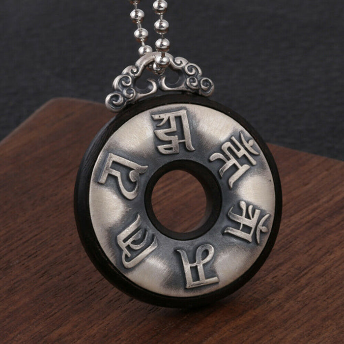 Real Solid 990 Fine Silver Pendants Ebony Om Mani Padme Hum Circle Protection Fashion Jewelry
