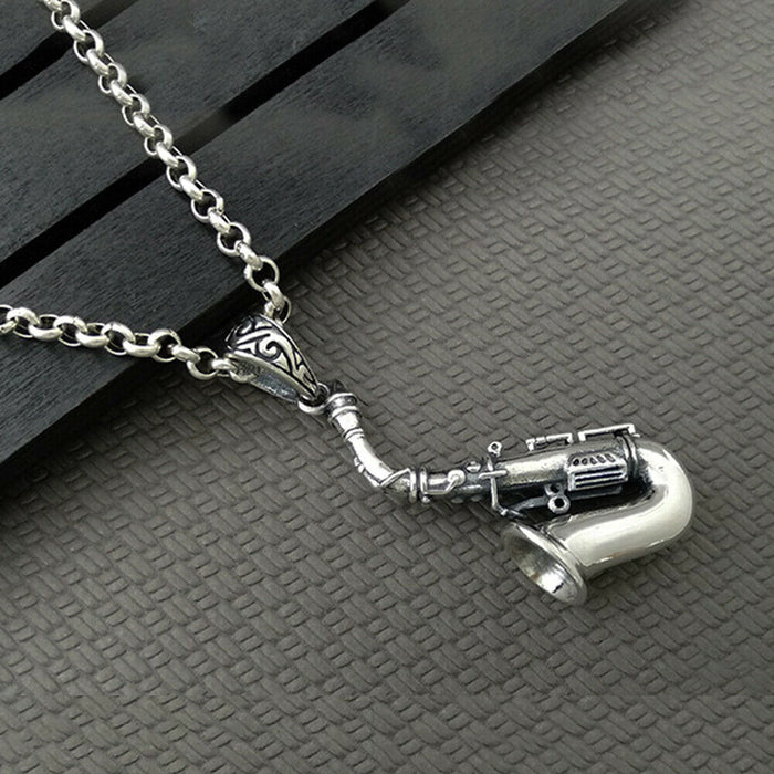 Real Solid 925 Sterling Silver Pendants Music Sachs Brass Men Women Fashion Jewelry