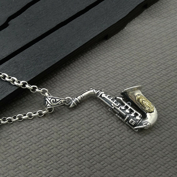 Real Solid 925 Sterling Silver Pendants Music Sachs Brass Men Women Fashion Jewelry