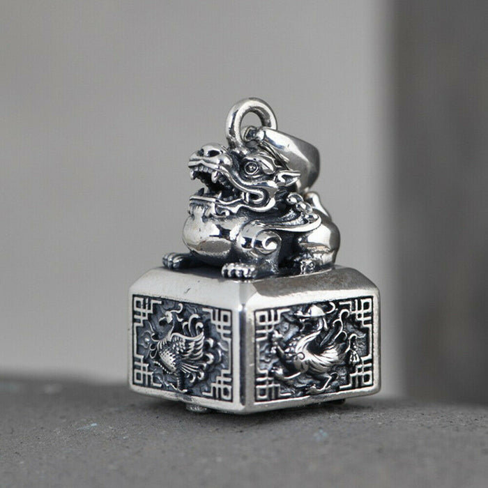Real Solid 925 Sterling Silver Pendants Seal Kylin Mythical Beast Wealth Men Fashion Jewelry