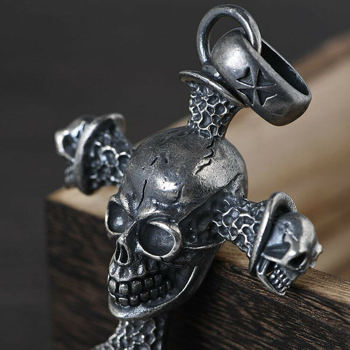 Real Solid 925 Sterling Silver Pendants Skulls Cross Men Hiphop Jewelry