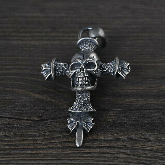 Real Solid 925 Sterling Silver Pendants Skulls Cross Men Hiphop Jewelry