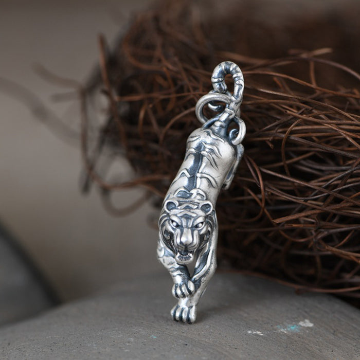 Real Solid 990 Fine Silver Pendants Animals Tiger Men Fashion Jewelry