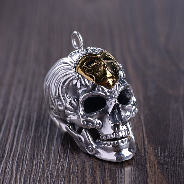 Real Solid 925 Sterling Silver Pendants Brass Mask Skull Men Hiphop Jewelry