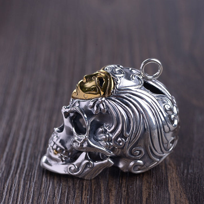 Real Solid 925 Sterling Silver Pendants Brass Mask Skull Men Hiphop Jewelry