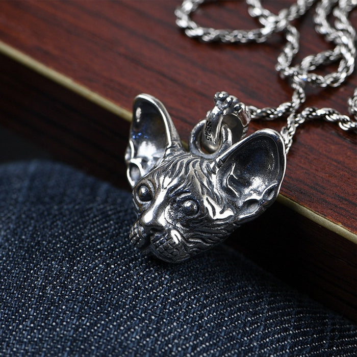 Real Solid 925 Sterling Silver Pendants Beerus Cat Leopard Animal Men Fashion Jewelry