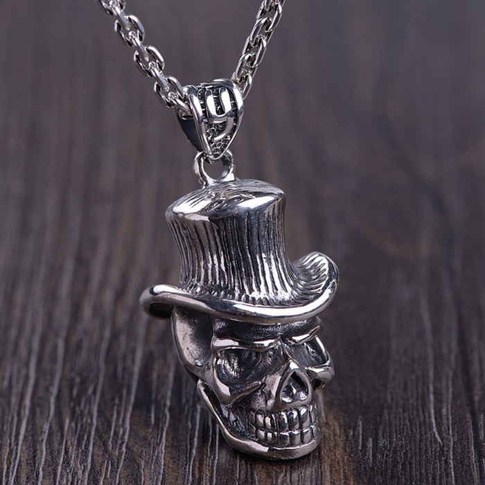 Real Solid 925 Sterling Silver Pendants Cowboy Hat Skull Men HipHop Jewelry