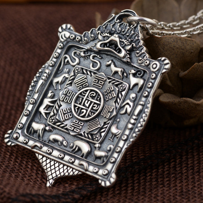 Real Solid 925 Sterling Silver Pendants Vajra Twelve-Animals Amulet Men Fashion Jewelry