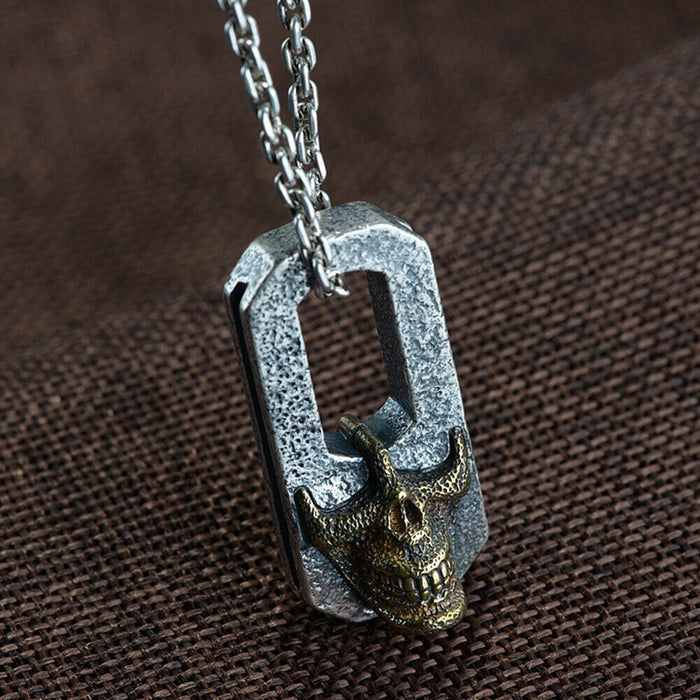 Real Solid 925 Sterling Silver Pendants Double Sided Skull Men Hiphop Jewelry
