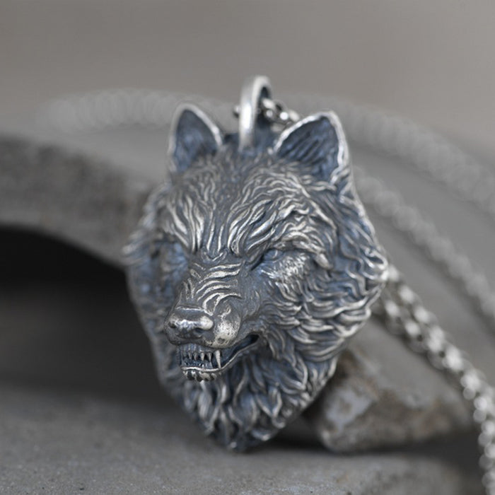 Real Solid 925 Sterling Silver Pendants Wolf Head Animals Amulet Men Fashion Jewelry