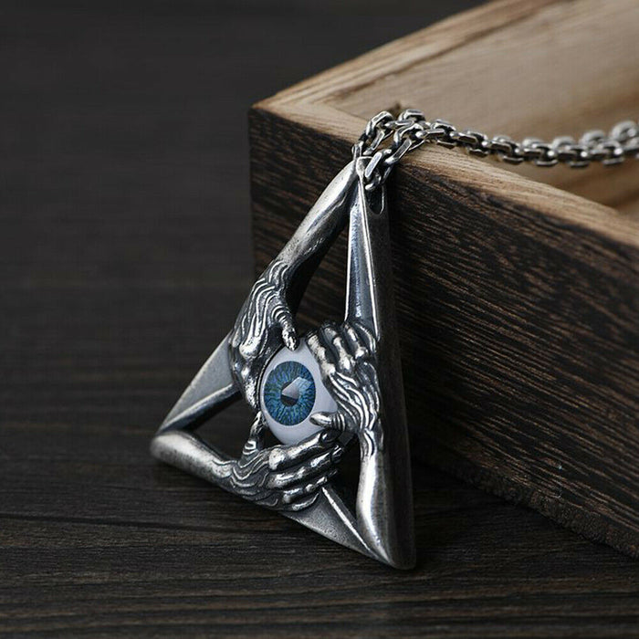 Real 999 Pure Silver Pendants Resin Illuminati Eye Triangle Pierced Infinity Men Hiphop Jewelry