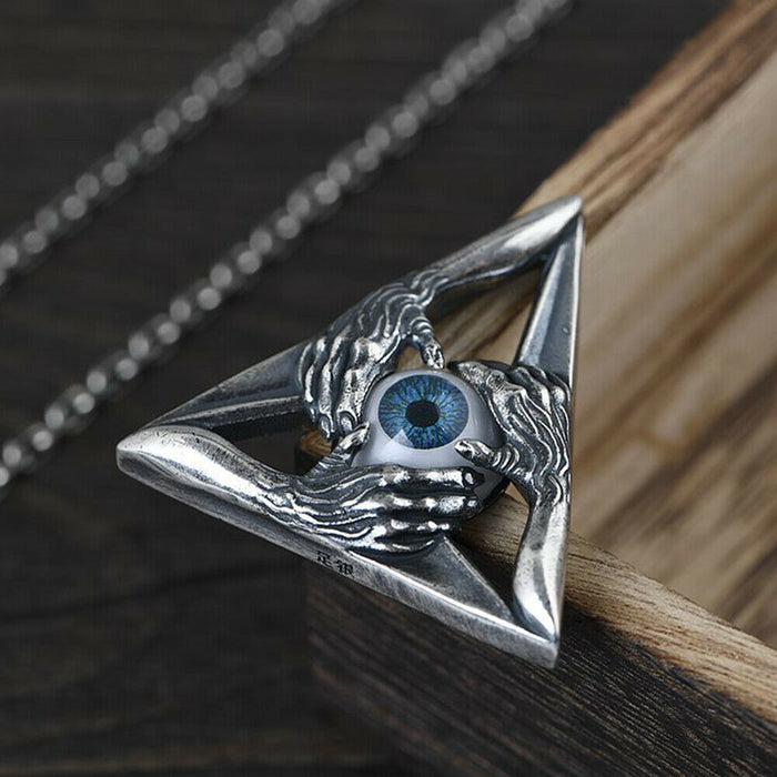 Real 999 Pure Silver Pendants Resin Illuminati Eye Triangle Pierced Infinity Men Hiphop Jewelry