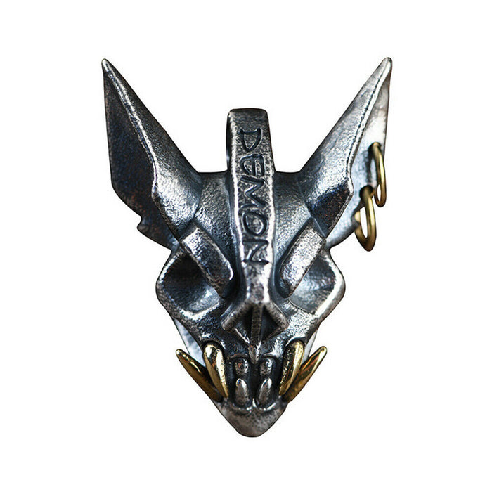 Real Solid 990 Fine Silver Pendants Demon Skull Men HipHop Punk Jewelry
