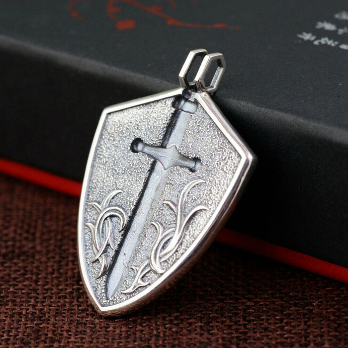 Real Solid 925 Sterling Silver Pendants Sword And Shield Can Be Separated Totem Men Fashion Jewelry