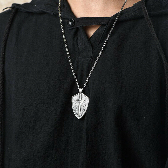 Real Solid 925 Sterling Silver Pendants Sword And Shield Can Be Separated Totem Men Fashion Jewelry