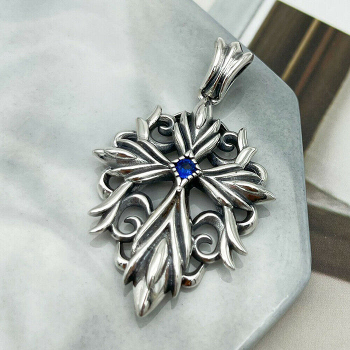 Real Solid 925 Sterling Silver Pendants Cross Flame Totem Pierced Men Fashion Hiphop Jewelry