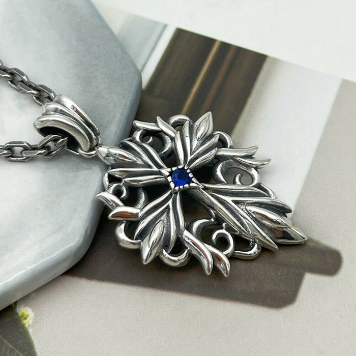 Real Solid 925 Sterling Silver Pendants Cross Flame Totem Pierced Men Fashion Hiphop Jewelry