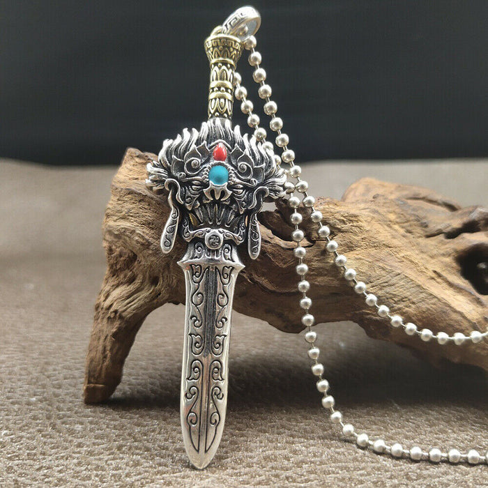 Real Solid 925 Sterling Silver Pendants Vajrakila Sword Totem Men Fashion Jewelry