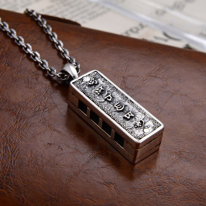 Real Solid 925 Sterling Silver Pendants Om Mani Padme Hum Harmonica Men Fashion Jewelry