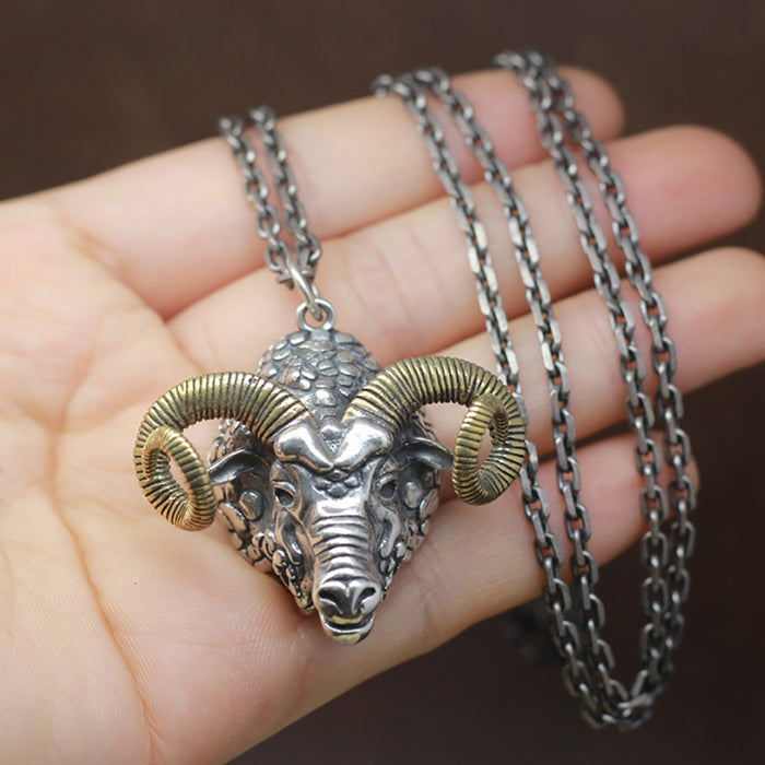 Real 925 Sterling Silver Pendant Goat Sheep Head Animals Men Fashion Jewelry