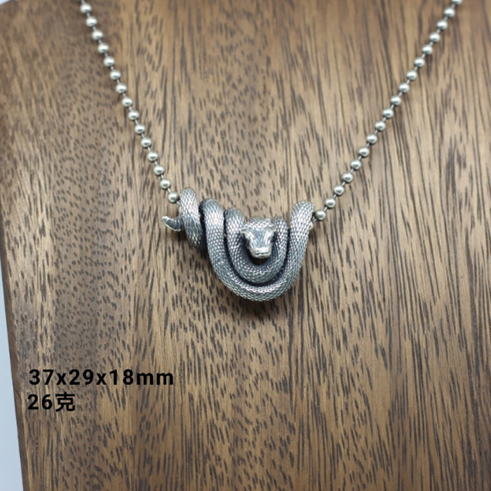 Real 925 Sterling Silver Pendants Snake Swallow the Wealth of the World Men Fine Jewelry