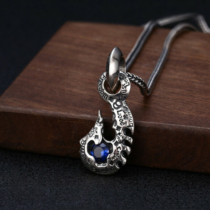 Real 925 Sterling Silver Pendant Jewelry Cubic Zirconia Flame Sickle Totem Hook