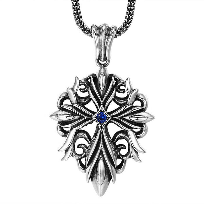 Real 925 Sterling Silver Pendant Cubic Zirconia Cross and Flame Totem Pierced Jewelry