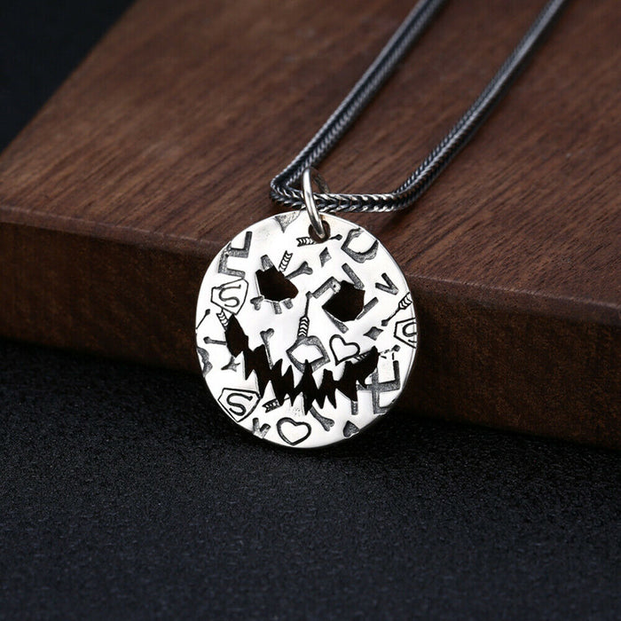 Real 925 Sterling Silver Pendant Smiling Face Pumpkin Skull Heart Pierced Jewelry