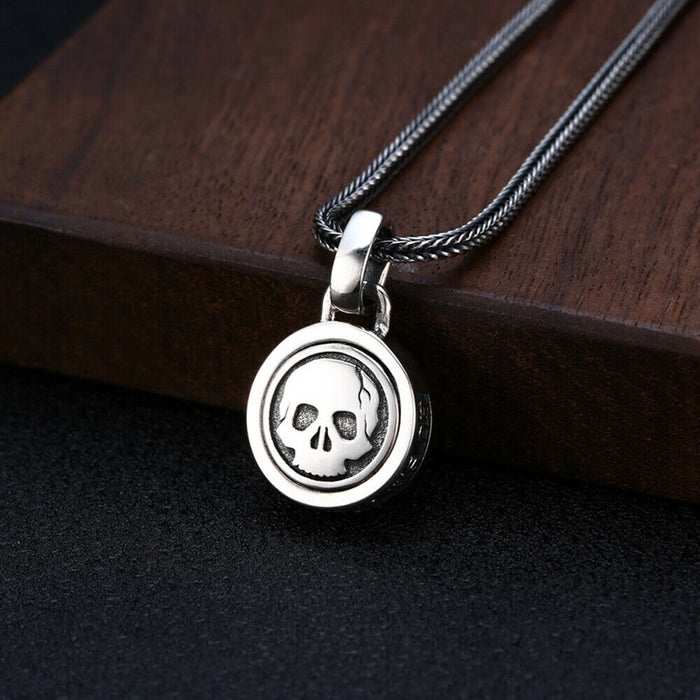 Real 925 Sterling Silver Pendant Jewelry Skull Round Hip Rock Fashion Jewelry