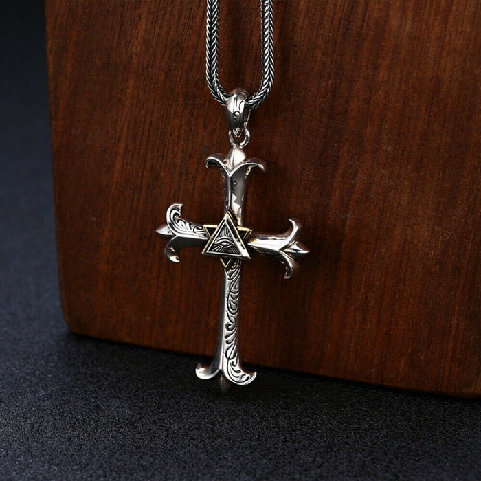 Real 925 Sterling Silver Pendant Jewelry Cross Devil Eye Totem Arrow Triangle Pentagram