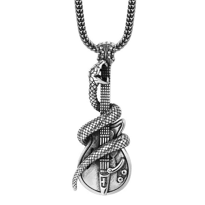 Real 925 Sterling Silver Pendant Snake King Guitar HipHop Rock Fashion Jewelry