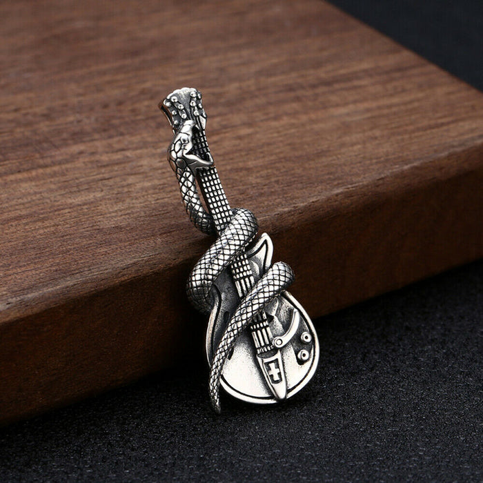 Real 925 Sterling Silver Pendant Snake King Guitar HipHop Rock Fashion Jewelry