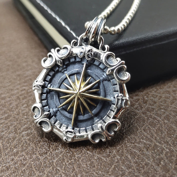 Real Solid 925 Sterling Silver Pendants Anchor Compass Fashion Punk Jewelry