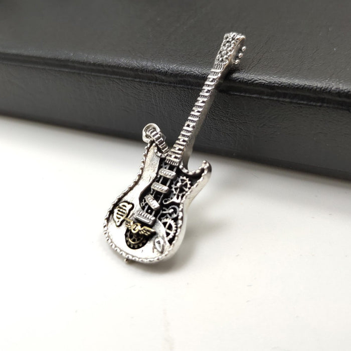 Real Solid 925 Sterling Silver Pendants Guitar Music Fashion Gothic Punk Jewelry