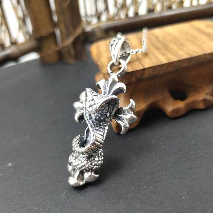 Real Solid 925 Sterling Silver Pendants Animals Snake Viper Cross Punk Jewelry