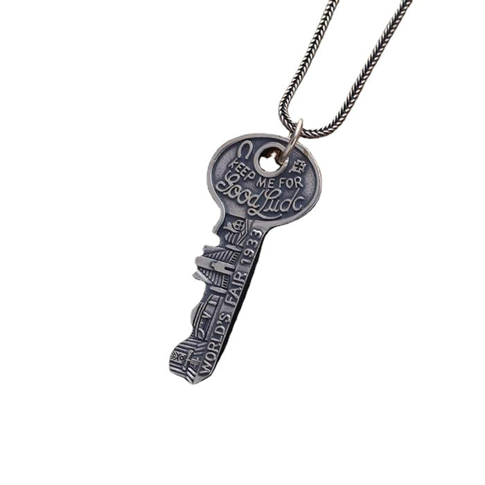 Real Solid 925 Sterling Silver Pendants Key Letter World's Fair Buildings Punk Jewelry