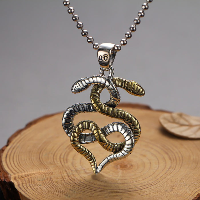 Real Solid 925 Sterling Silver Pendants Animals Double Snakes Viper Zodiac Punk Jewelry