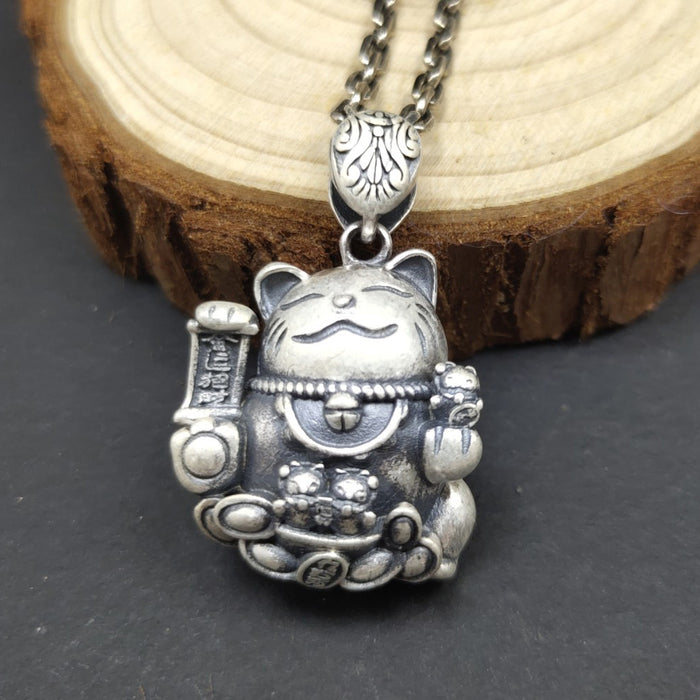 Real Solid 999 Fine Silver Pendants Animals Fortune Cat Fashion Lucky Jewelry