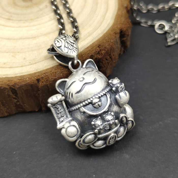 Real Solid 999 Fine Silver Pendants Animals Fortune Cat Fashion Lucky Jewelry