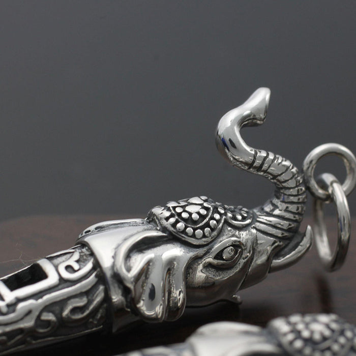 Real Solid 925 Sterling Silver Pendants Animals Elephant Whistle Punk Jewelry Can Blew