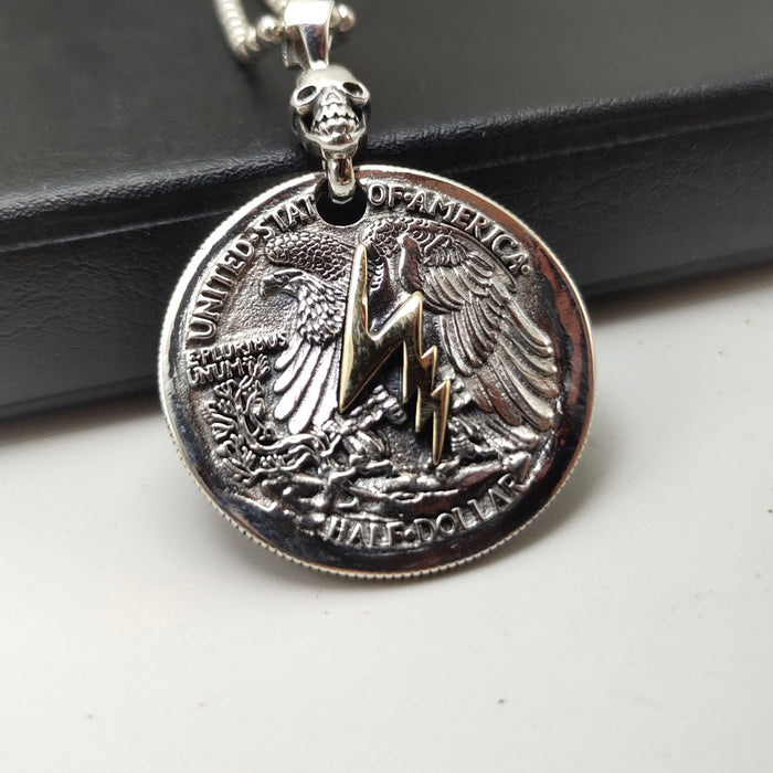 Real Solid 925 Sterling Silver Pendants Animals Double Eagles Dollar Coins Lightning Punk Jewelry