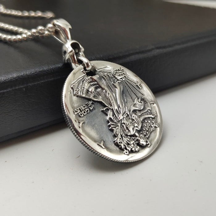 Real Solid 925 Sterling Silver Pendants Animals Double Eagles Dollar Coins Lightning Punk Jewelry