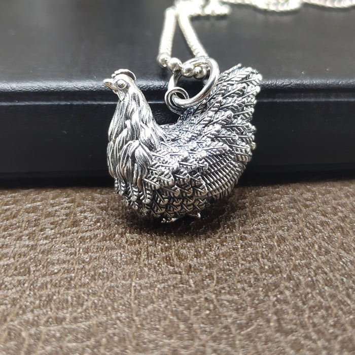 Real Solid 925 Sterling Silver Pendants Animals Rooster Zodiac Fashion Punk Jewelry
