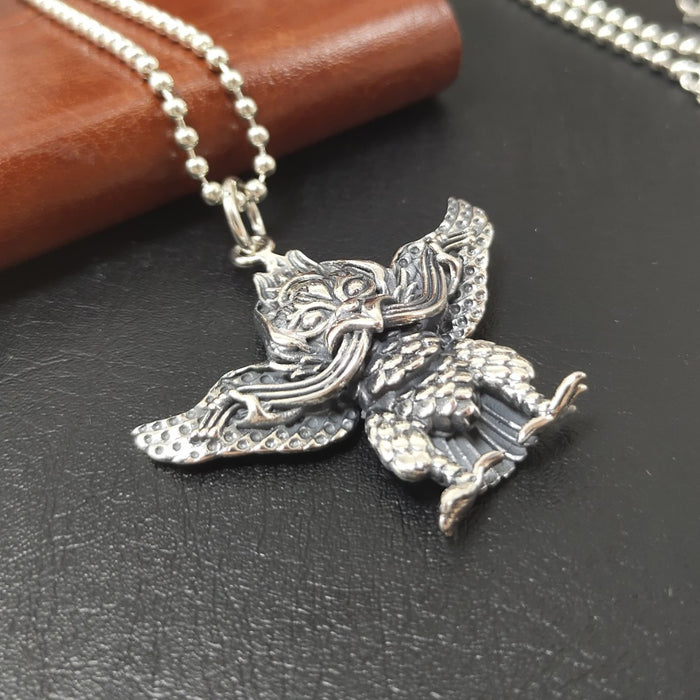 Real Solid 925 Sterling Silver Pendants Animals Dapeng Bird Protection Punk Jewelry