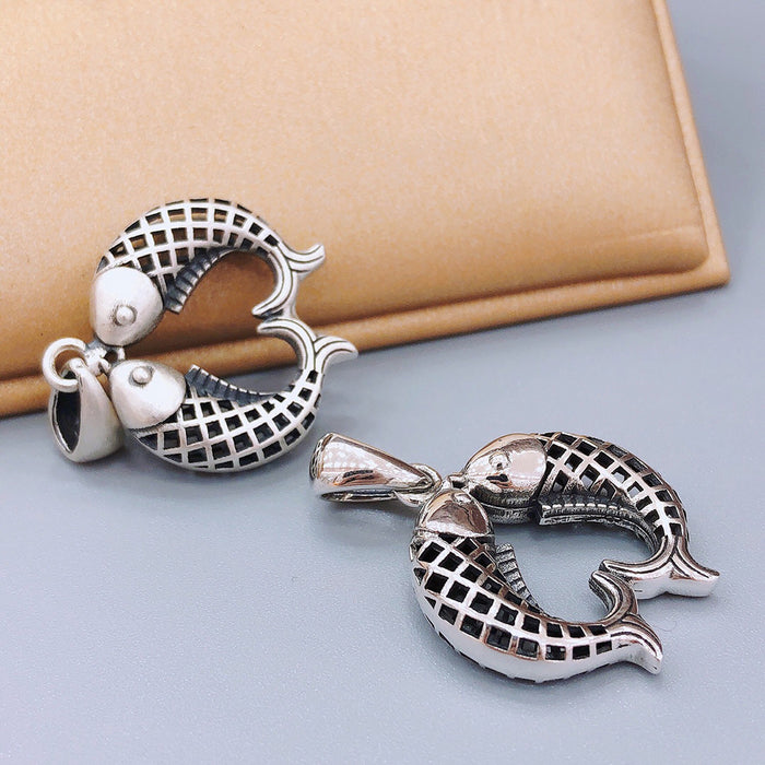 Real Solid 925 Sterling Silver Pendants Animals Double Koi Carp Fish Fashion Lucky Jewelry