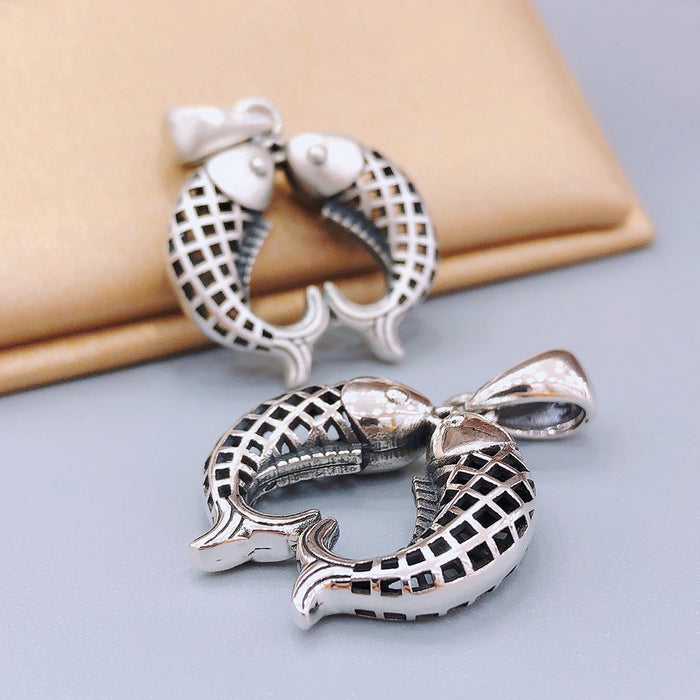 Real Solid 925 Sterling Silver Pendants Animals Double Koi Carp Fish Fashion Lucky Jewelry