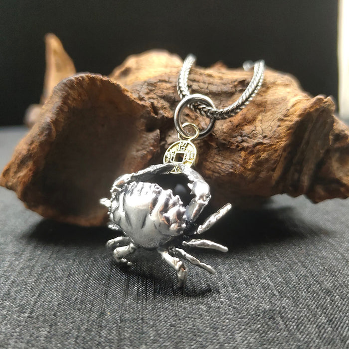Real Solid 925 Sterling Silver Pendants Animals Crab Coins Wealth Fashion Lucky Jewelry