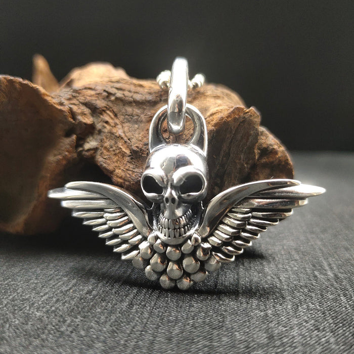 Real Solid 925 Sterling Silver Pendants Skeletons Skulls Wing Punk Hip Hop Jewelry