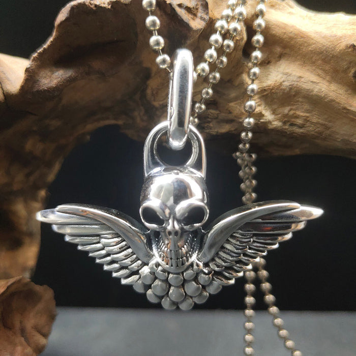 Real Solid 925 Sterling Silver Pendants Skeletons Skulls Wing Punk Hip Hop Jewelry