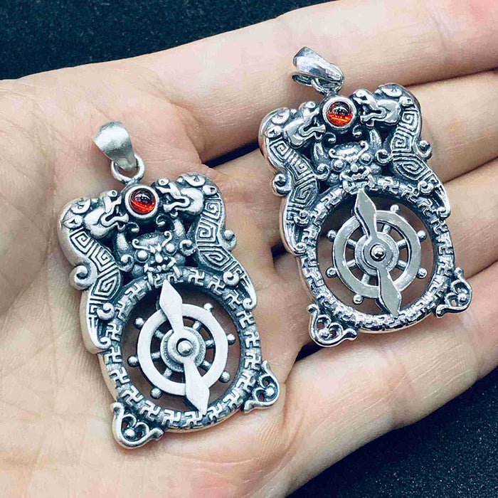 Real Solid 925 Sterling Silver Pendants Animals Two Dragons Show Bead Lucky Jewelry Rotatable